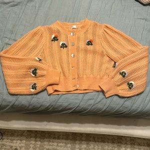 Le Fou Wilfred Aritzia Pink Floral Mother of Pearl Cardigan Sweater.